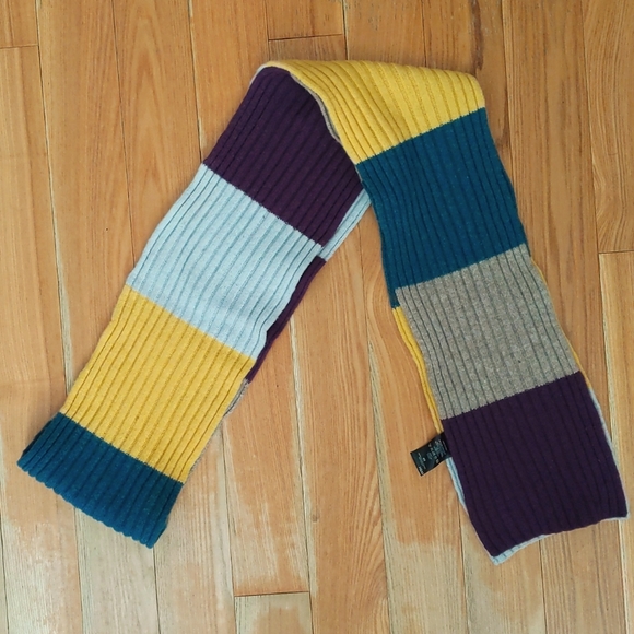 H&M Color block Wool Blend Scarf Purple Blue Yellow Tan Sky Blue - Picture 1 of 3